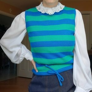 60s Blue and Green Striped Sweater Vest